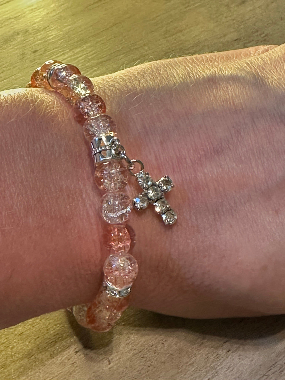 Rhinestone Cross Bracelet: Crackle Glass | Salt and Light Merch