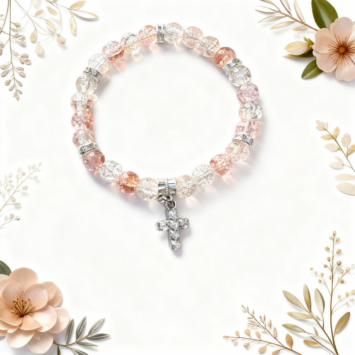 Rhinestone Cross Bracelet: Crackle Glass | Salt and Light Merch