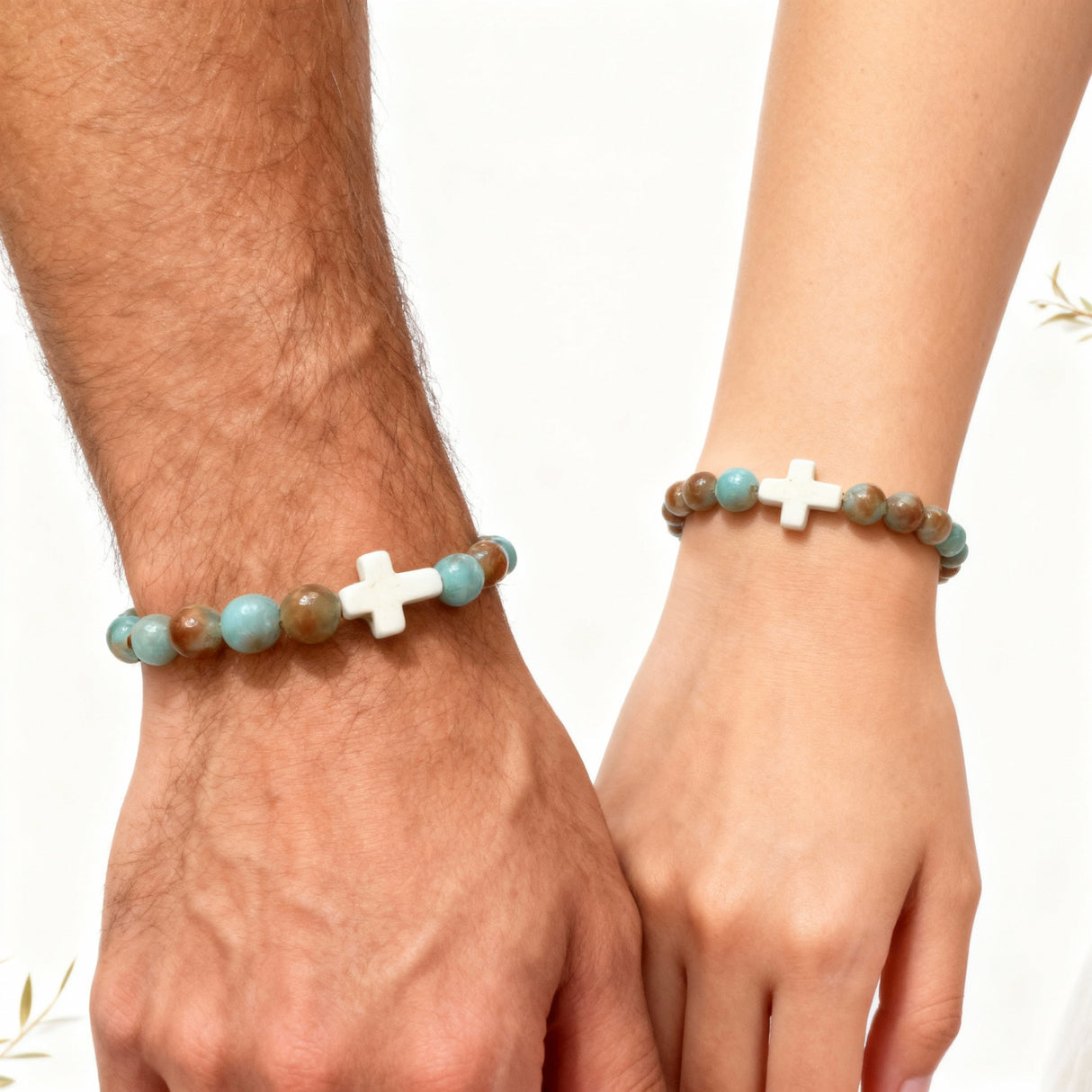 Aqua & Brown Glass Cross Bracelet | Salt and Light Merch