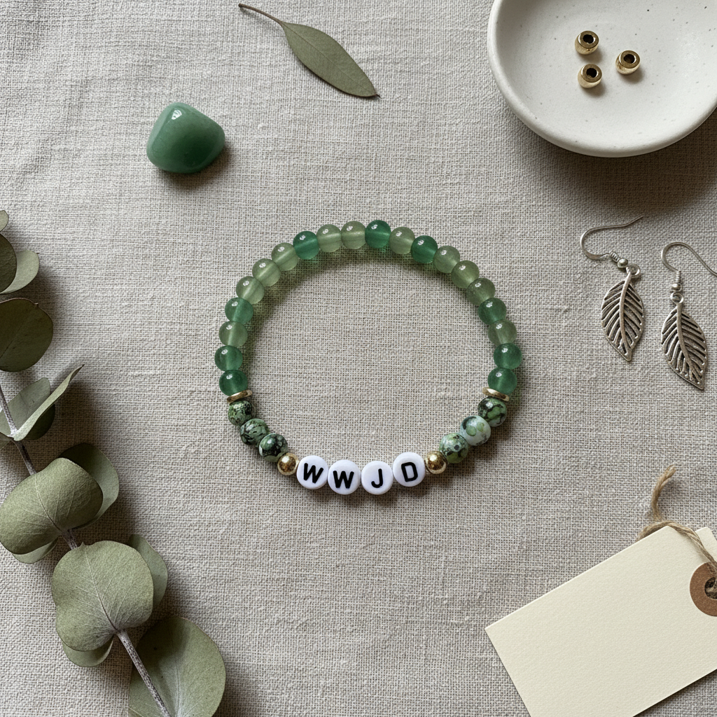 WWJD Green Beaded Stretch Bracelet | Salt and Light Merch