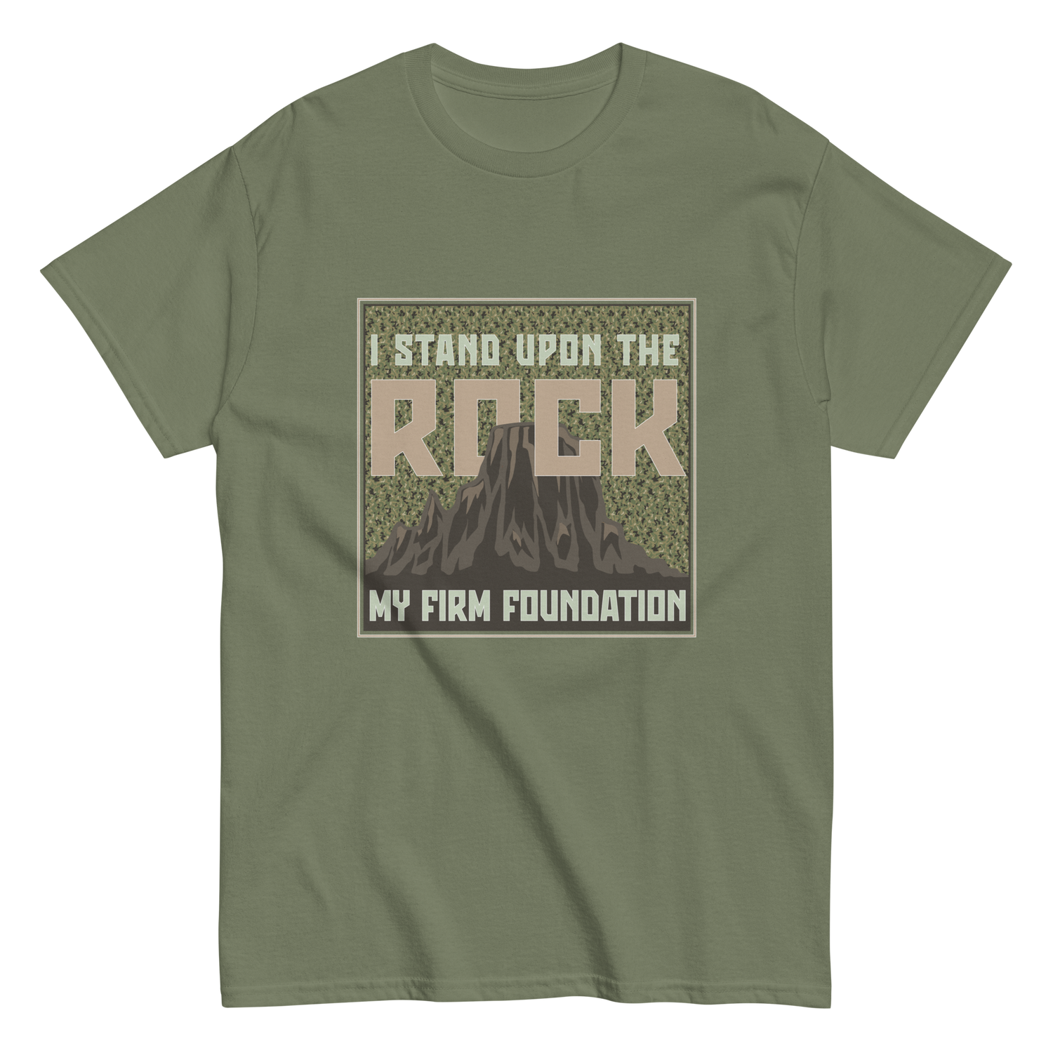Rock is My Firm Foundation CAMO Christian T-shirt