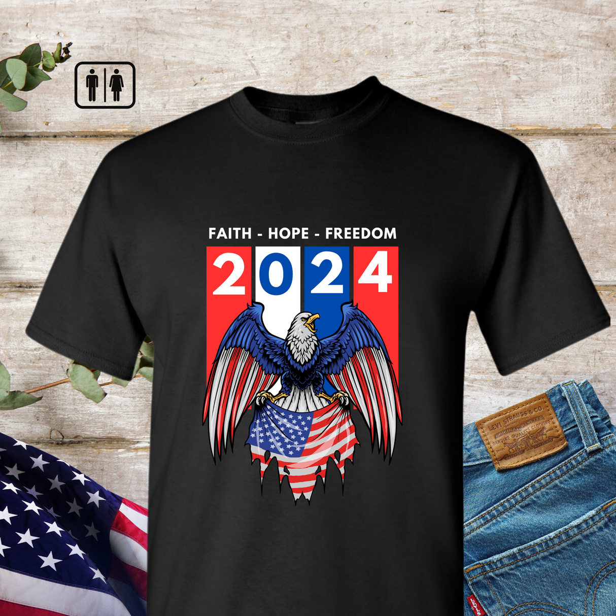 2024 Faith Hope Freedom Christian Tee - Salt and Light Merch