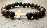 Lava Stone Tiger’s Eye White Cross Bracelet | Salt and Light Merch