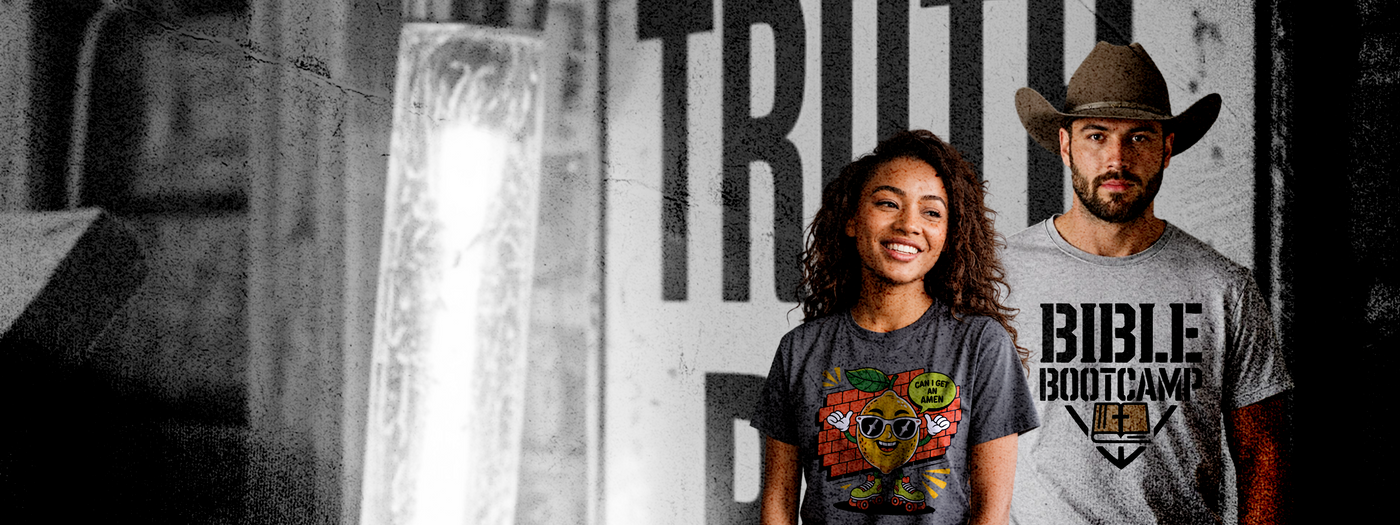 Salt and Light Merch Christian T-Shirts – Bible Bootcamp Tee and Can I Get an Amen Lemon Shirt, faith-based apparel with inspirational designs.