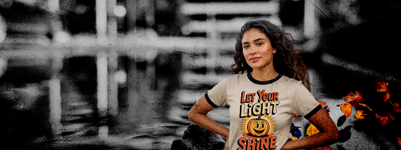 Christian fall hoodie and t-shirt banner from Salt and Light Merch – Let Your Light Shine pumpkin shirt with autumn leaves, faith-based seasonal apparel.”