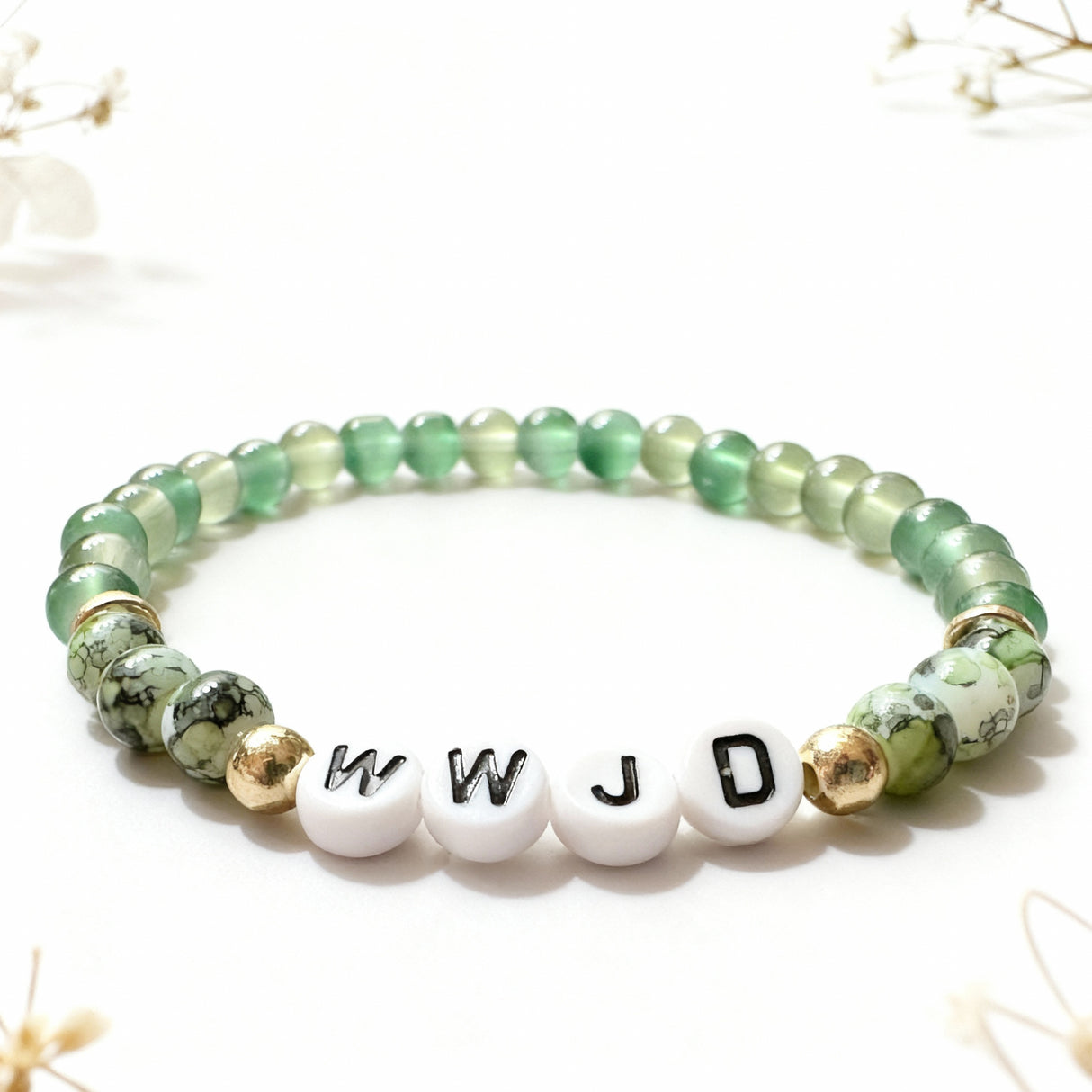 WWJD Green Beaded Stretch Bracelet | Salt and Light Merch