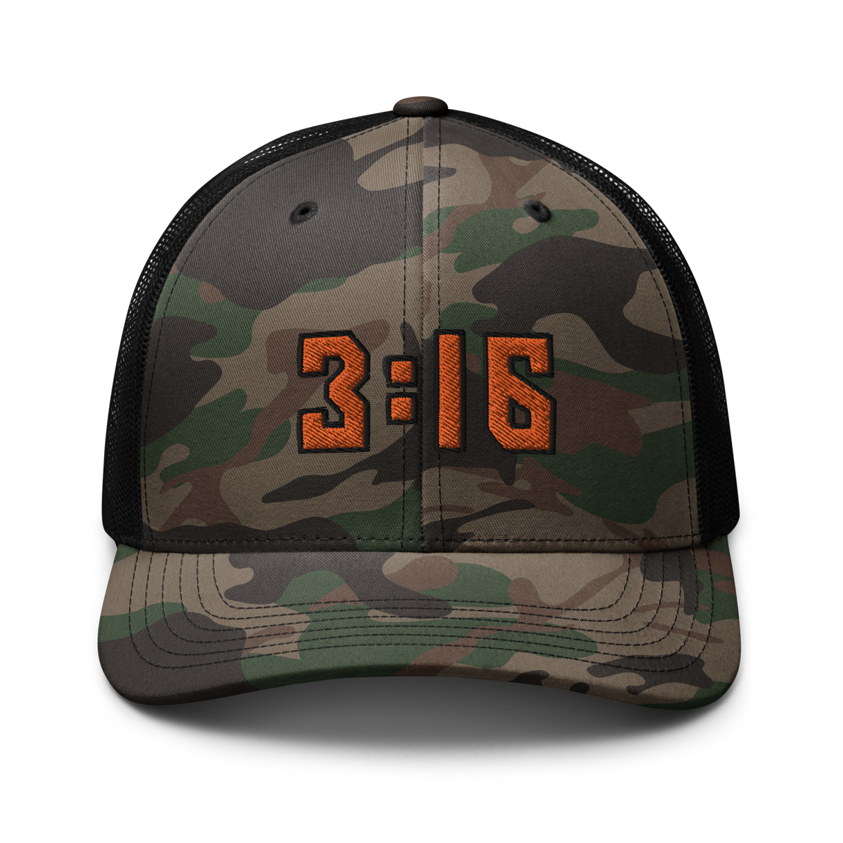 3:16 Orange Camouflage Trucker Hat