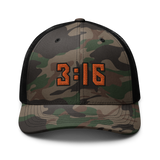 3:16 Orange Camouflage Trucker Hat