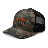 3:16 Orange Camouflage Trucker Hat