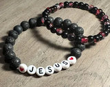 Jesus Beaded Bracelet Set – Lava Stone & Red Crackle Glass | Salt and Light Merch