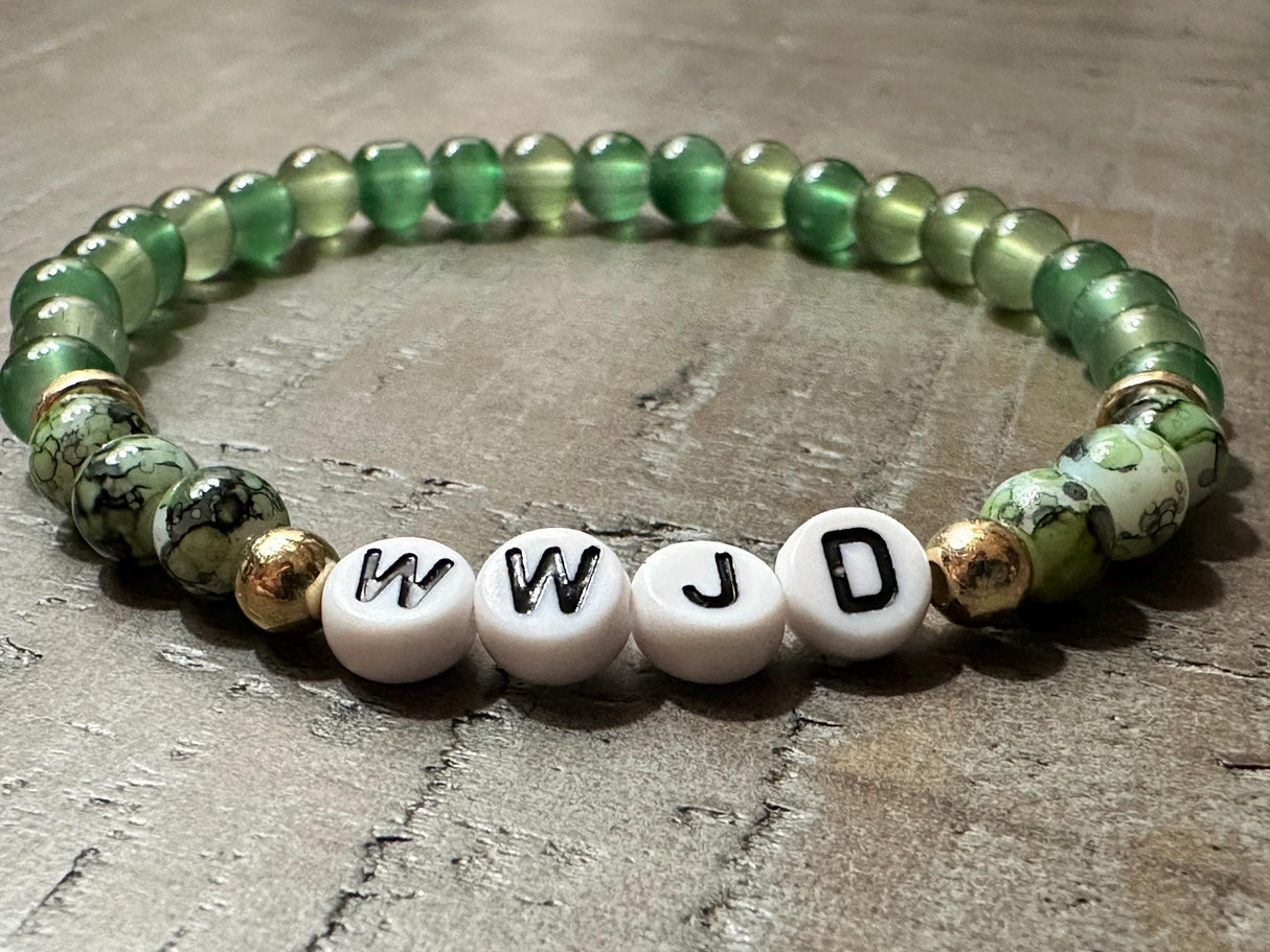 WWJD Green Beaded Stretch Bracelet | Salt and Light Merch