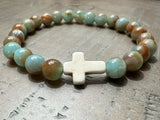 Aqua & Brown Glass Cross Bracelet | Salt and Light Merch