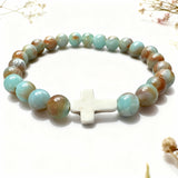 Aqua & Brown Glass Cross Bracelet | Salt and Light Merch