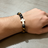Lava Stone Tiger’s Eye White Cross Bracelet | Salt and Light Merch