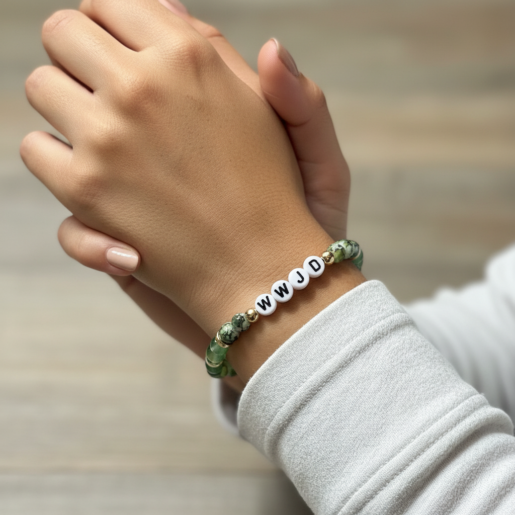 WWJD Green Beaded Stretch Bracelet | Salt and Light Merch