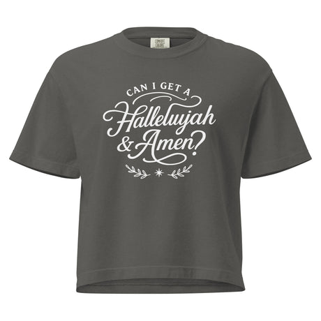 Can I Get a Hallelujah & Amen Comfort Colors Women’s Boxy Christian T-shirt in Pepper – Salt and Light Merch